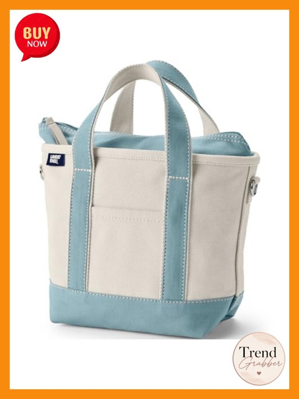 Zip Top Cotton Canvas Tote with Shoulder Straps, Structured Base, 5 Pockets